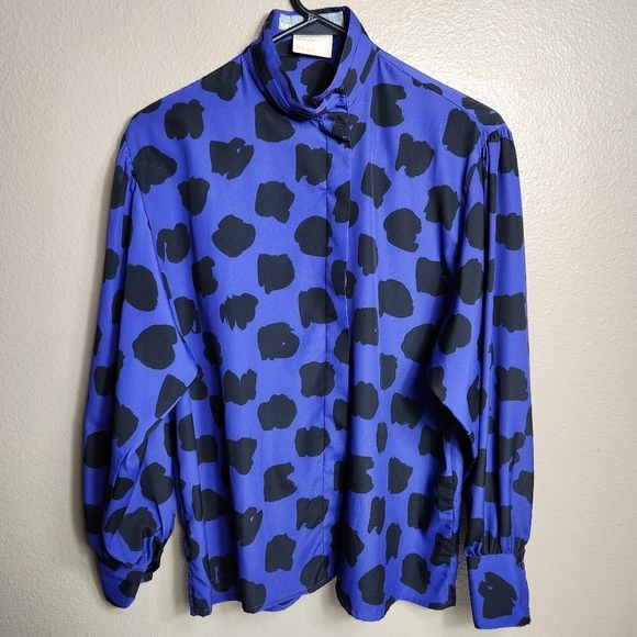 Vintage Tops - Galeries Lafayette Collection VTG Wmns Purple/Black Abstract Blouse-Size M/EU 40